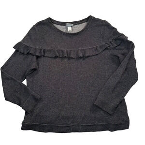 Ava & Viv Ruffle Pullover Black White Knit Dot Women's 14/X Long Sleeve Top